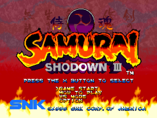 Samurai Shodown III title screen for Playstation